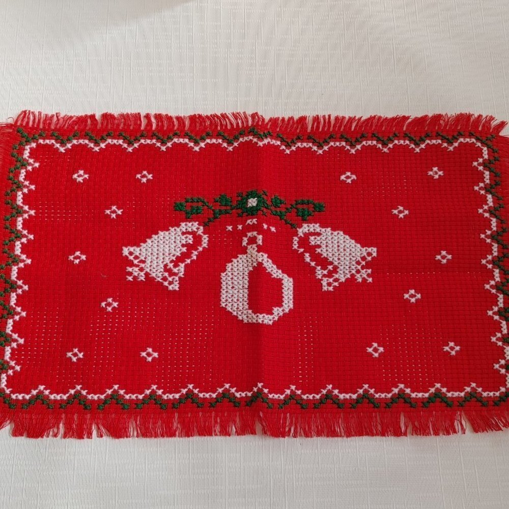 PRETTY SILVER BELLS Placemat Table Runner Hand Made Danish Aesthetic